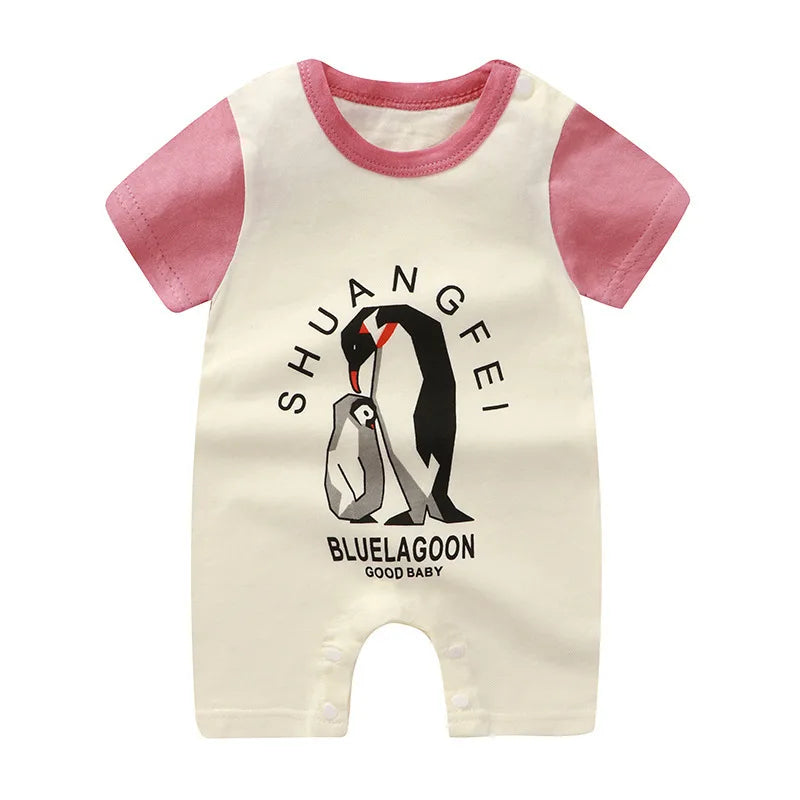 Breathable Cotton Baby Cartoon Jumpsuits, Short Sleeve Bodysuit for Newborn Infant Boys Girls Rompers of Crawling Clothes
