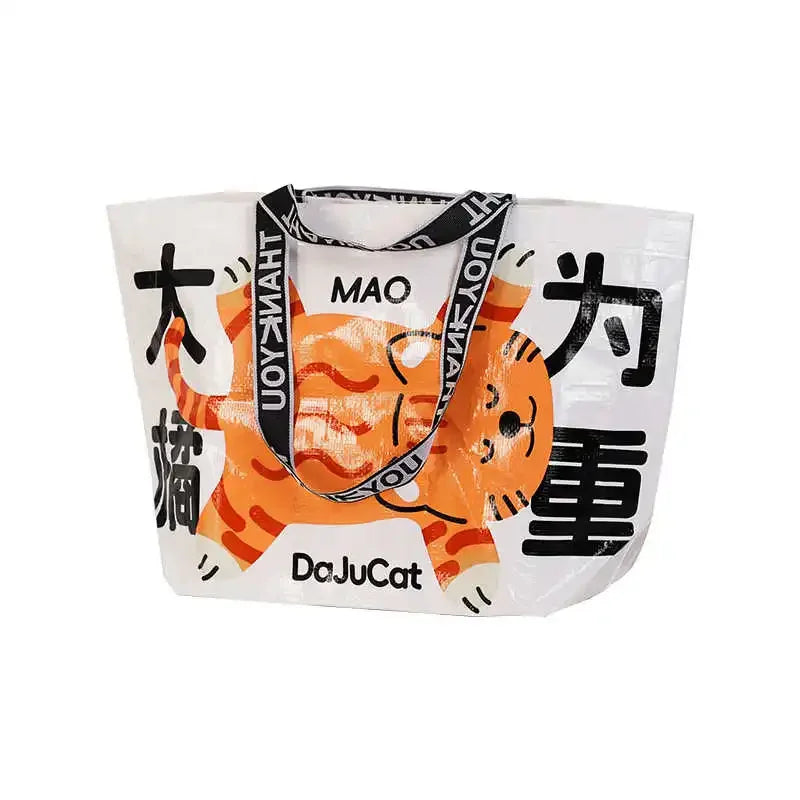 Cute Cat Waterproof Woven Shopping Bag Cartoon Shoulder Bag Reusable Totes Portable Handbag Laundry Bag For Grocery Clothes