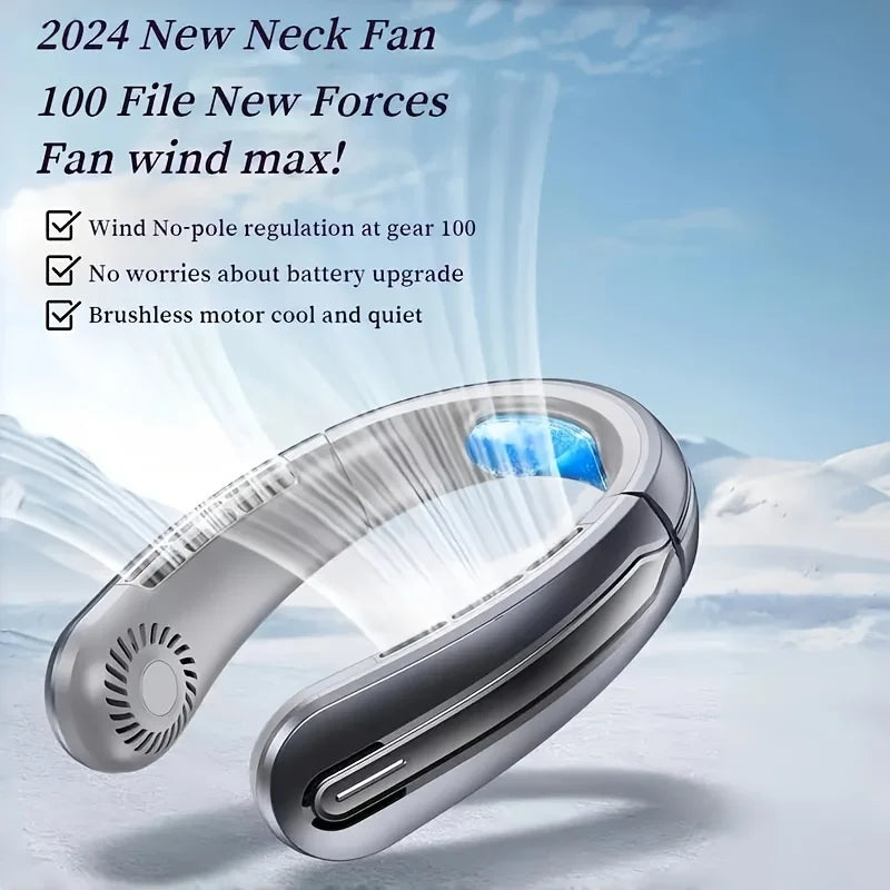 8000mAh USB Hanging Neck Fan Portable Bladeless Rechargeable Mute LED 100 Speed Digital Display Electric Fans Air Cooler