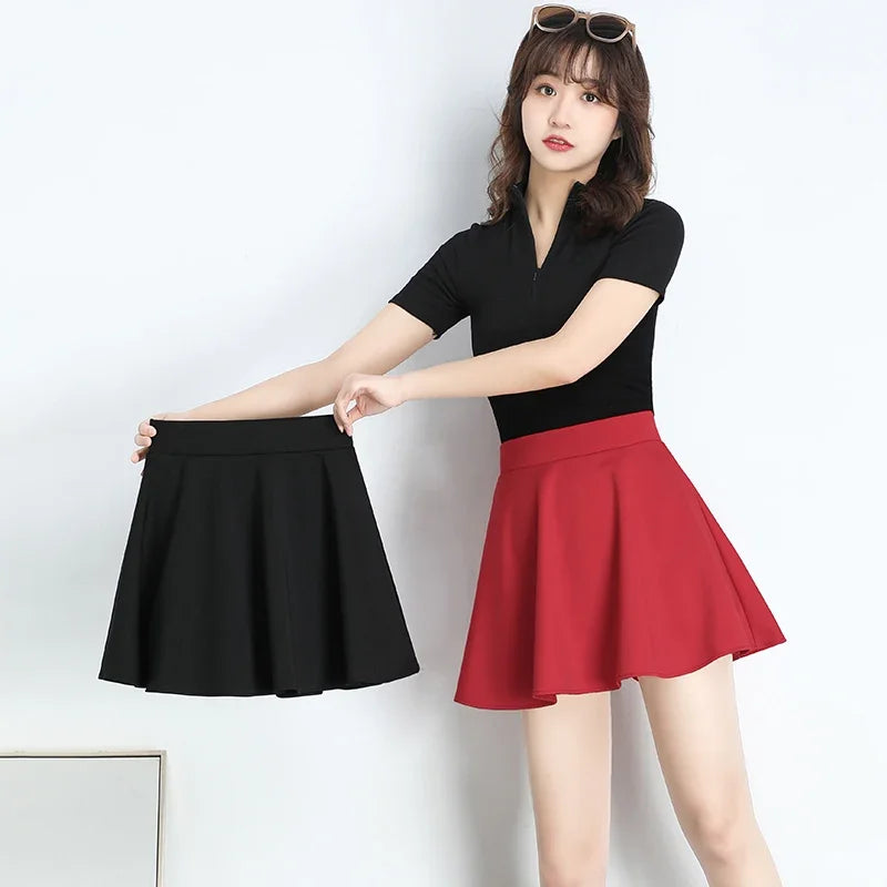 Black Skirts Woman Fashion 2024 Summer Elastic High Waist A-Line Knit Mini Short Red Umbrella Skirt Summer Women's Clothing
