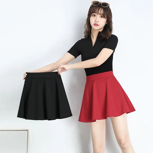 Black Skirts Woman Fashion 2024 Summer Elastic High Waist A-Line Knit Mini Short Red Umbrella Skirt Summer Women's Clothing