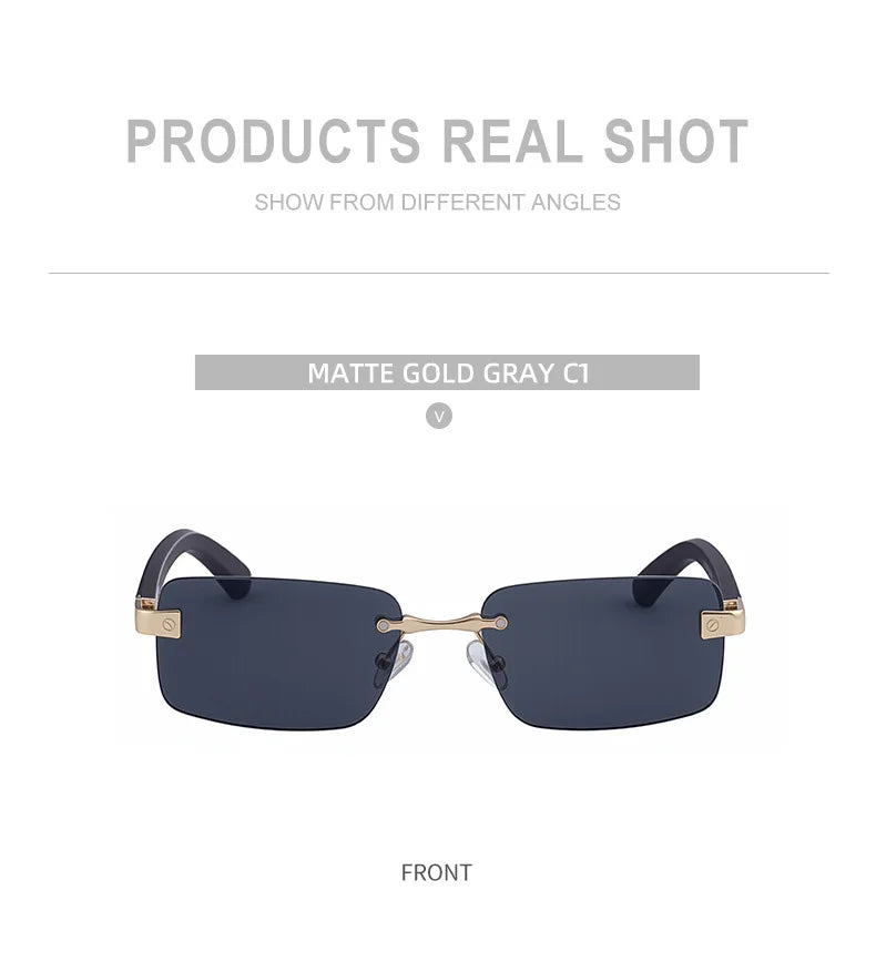 Fashion Rectangle Rimless Sunglasses Men 2026 Luxury Brand Designer Square Small Frame Sun Glasses Male Driving Eyewear Shades