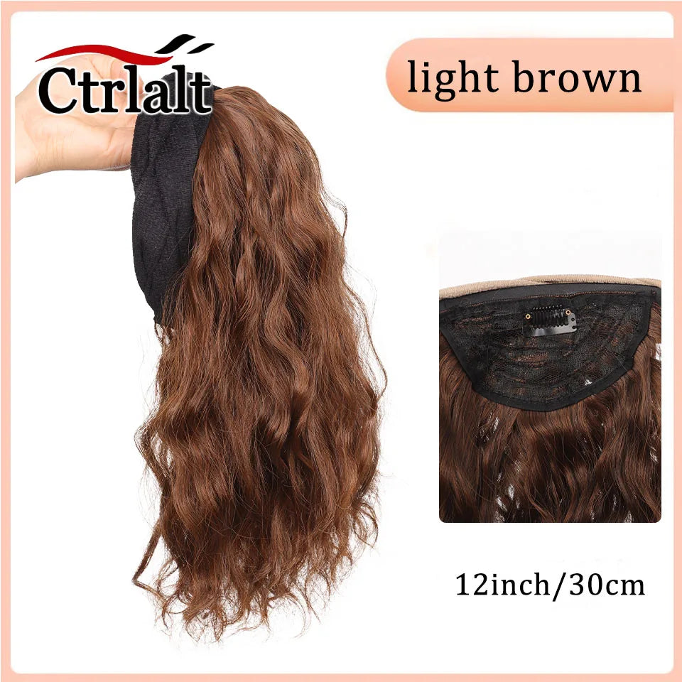 Short Wavy Curly Headband Wig Clip on Hair Extension U-Shaped Hairpieces Synthetic Natural Fake Half Wig for Women
