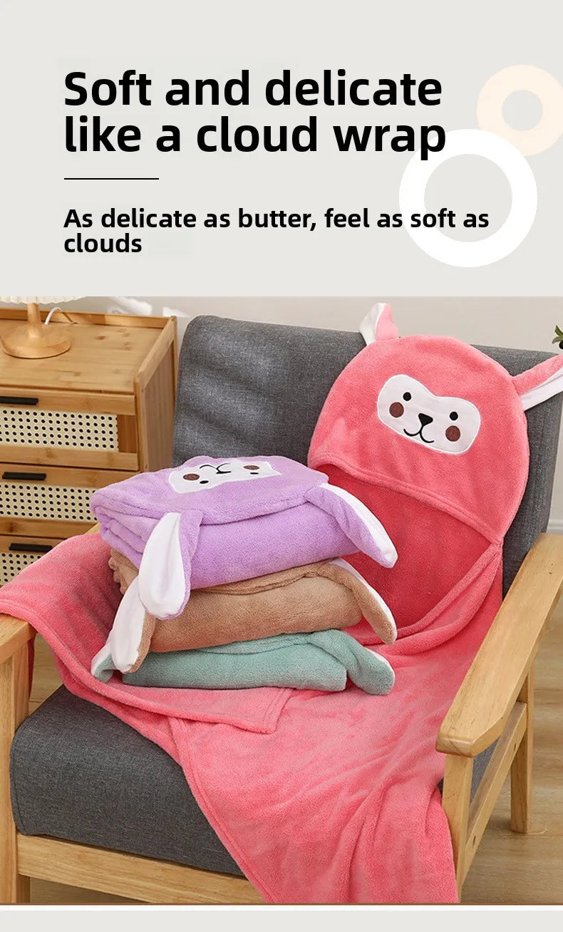 Children Hooded Bath Towel Coral Fleece Super Absorbent Quick Dry Soft Cartoon Cape Towel For Baby Bathroom