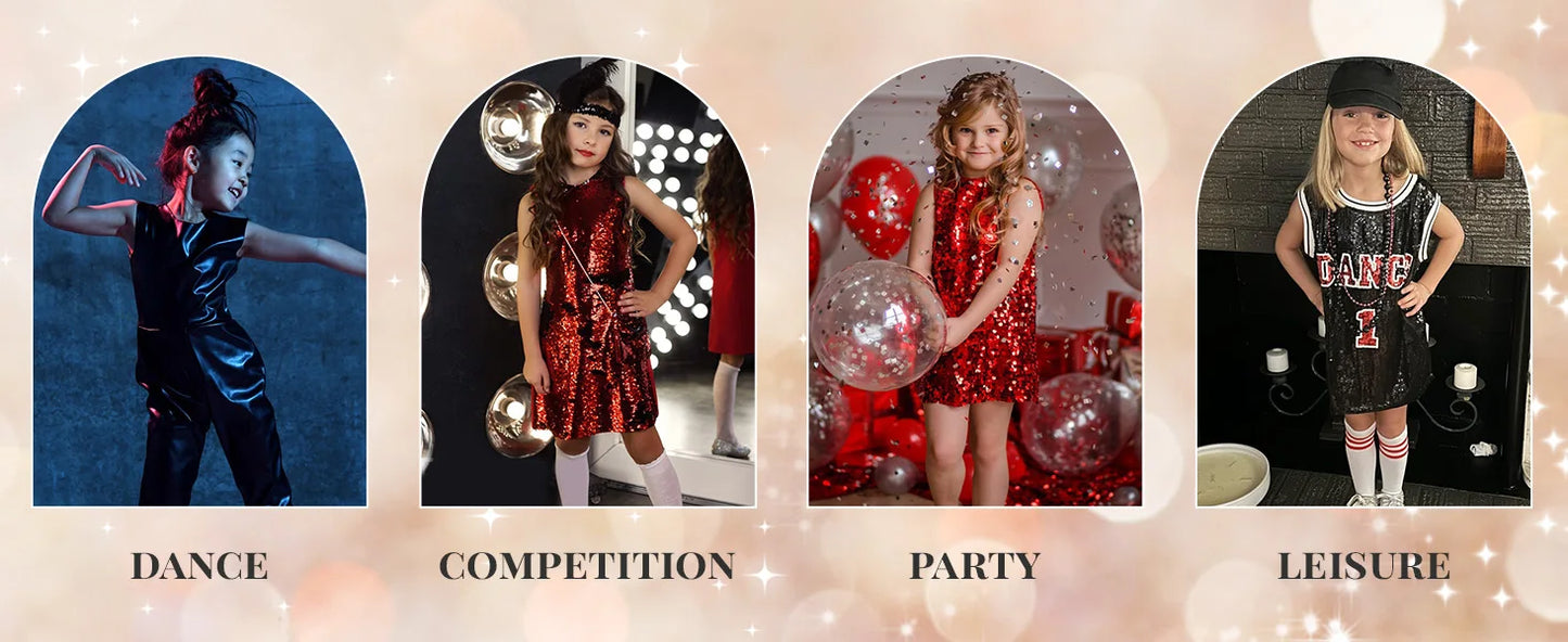 LOlanta Girls Hip Hop Dance Clothes Kids Jersey Sequin Dress Long Tank Top Jazz Cheerleading T-Shirt