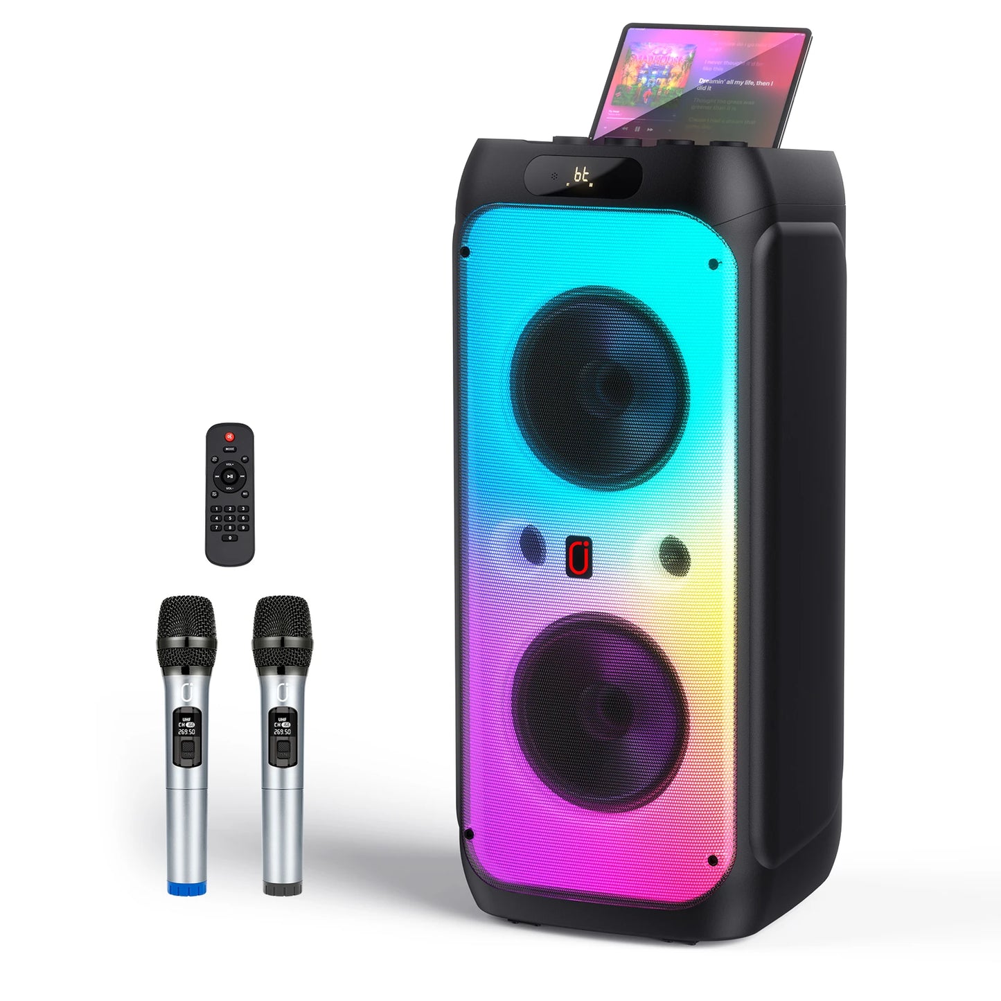 Karaoke Machine for Adults, Big Party Speaker with 500W Peak Power, Wireless PA System with Dual 8" Subwoofers, Disco Lights