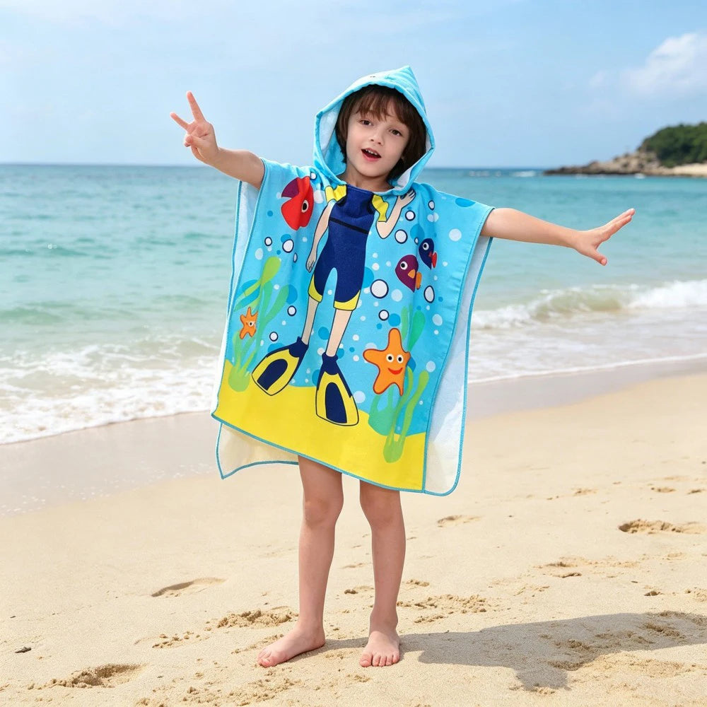 Children Bathing Stuff Kids Hooded Cape Towel Boy Cartoon Bathrobe Baby Swimming Towel Girls Unicorn Beach Towel Wrap Blanket