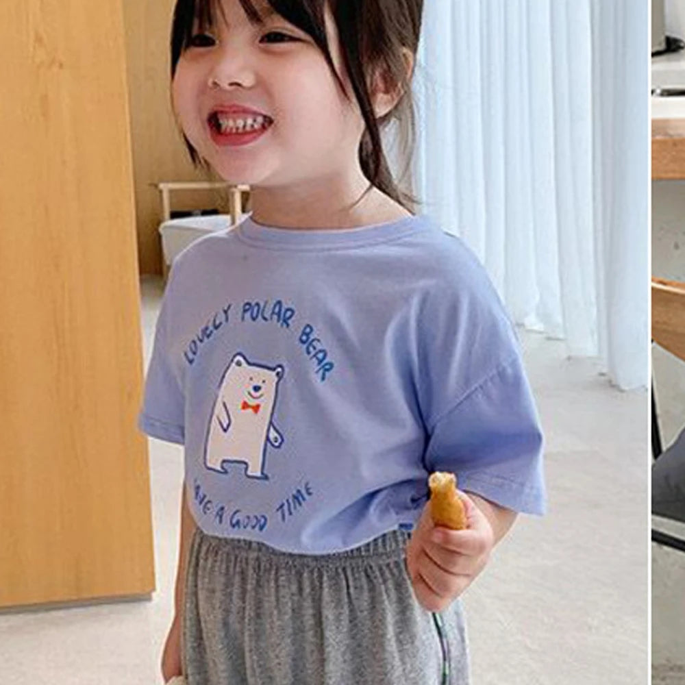 Baby Girls Boys Short Sleeved T-shirt Kids Cotton Top Tees Toddler Cartoon Print Shirts Summer Children's Clothing Korean Style