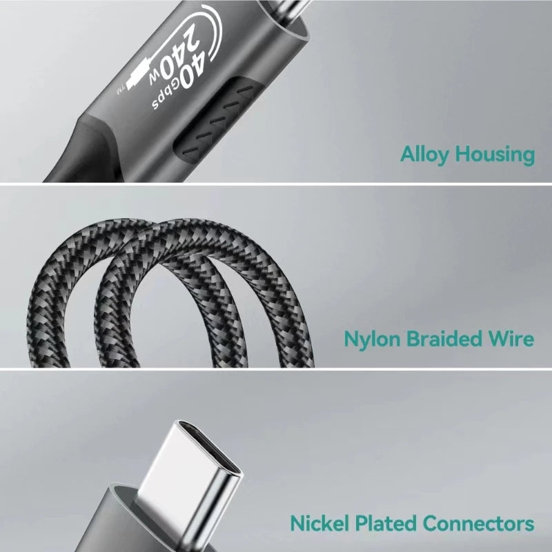 USB4 Cable 40Gbps 48V 240W For Thunderbolt 4 Type C Fast Charging Cable Thunderbolt3 USB C to C Data Transfer Cable For laptop