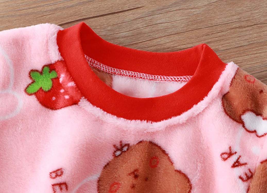 Two-piece Autumn Winter Home Sleepwear Set Boys Baby Fleece Warm Outdoor Children Girls Homewear Suits Thickened Ammonia Fabric