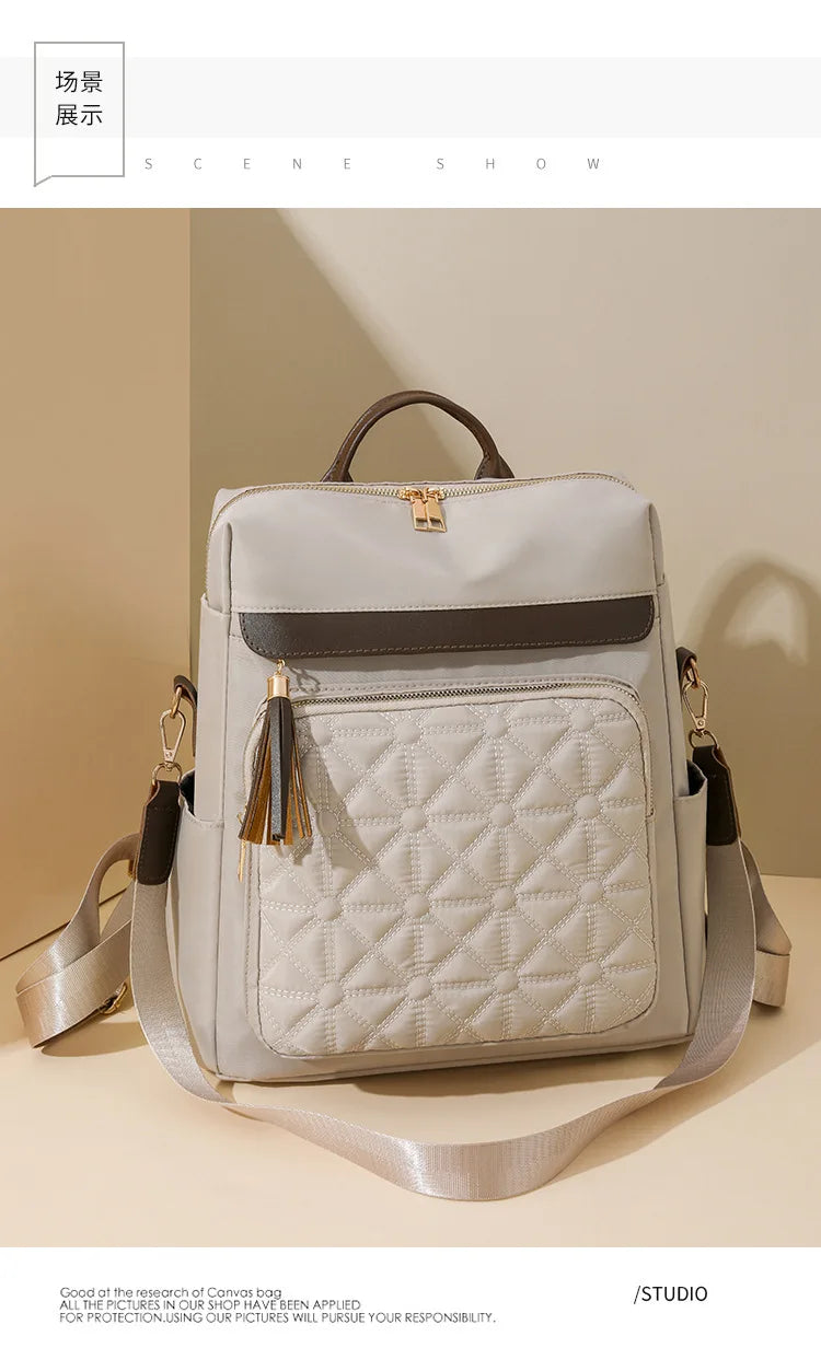 Quilted Embroidery Backpack For Women 2024 New Korean Style Versatile Large Capacity Water-Resistant Leather Shoulder Bags