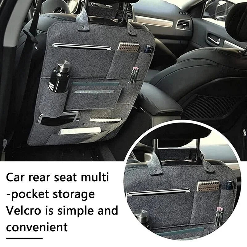 Car Back Seat Hanging Felt Storage Bag Multi-pocket Phone Ipad Water Cup Tissue Magazine Storage Bag Anti-kick Pad Car Organizer
