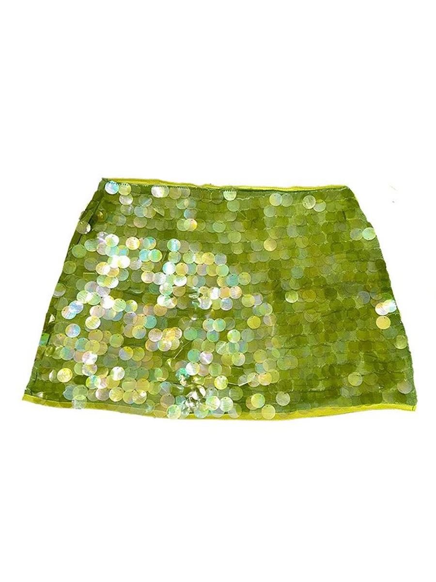 2025 New Fashion Women's Summer Mini Sequins Skirts Side Split Tie Up Skirt for Daily, Travel, Parties