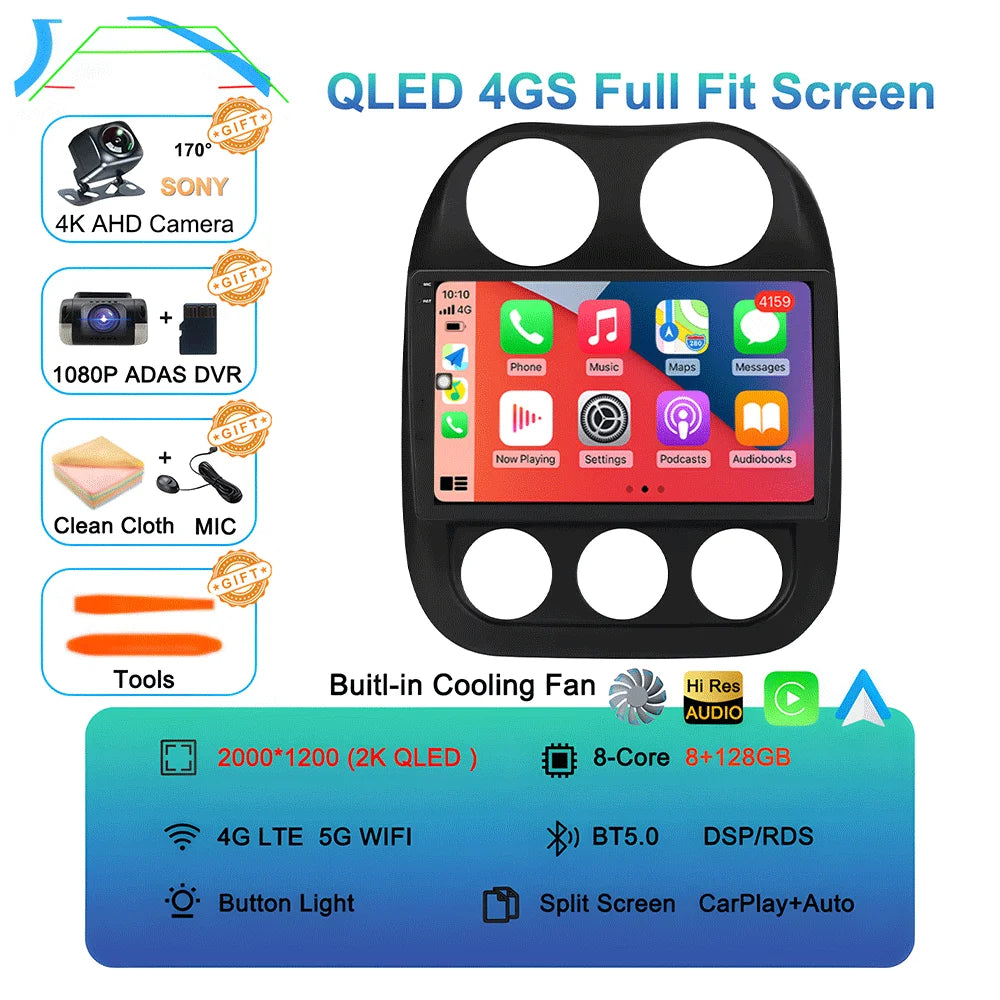 Android15 video Player Car Radio For Jeep Compass Patriot 2010 - 2016 Autoradio Stereo 2 Din GPS Navigation Carplay DSP WIFI+4G