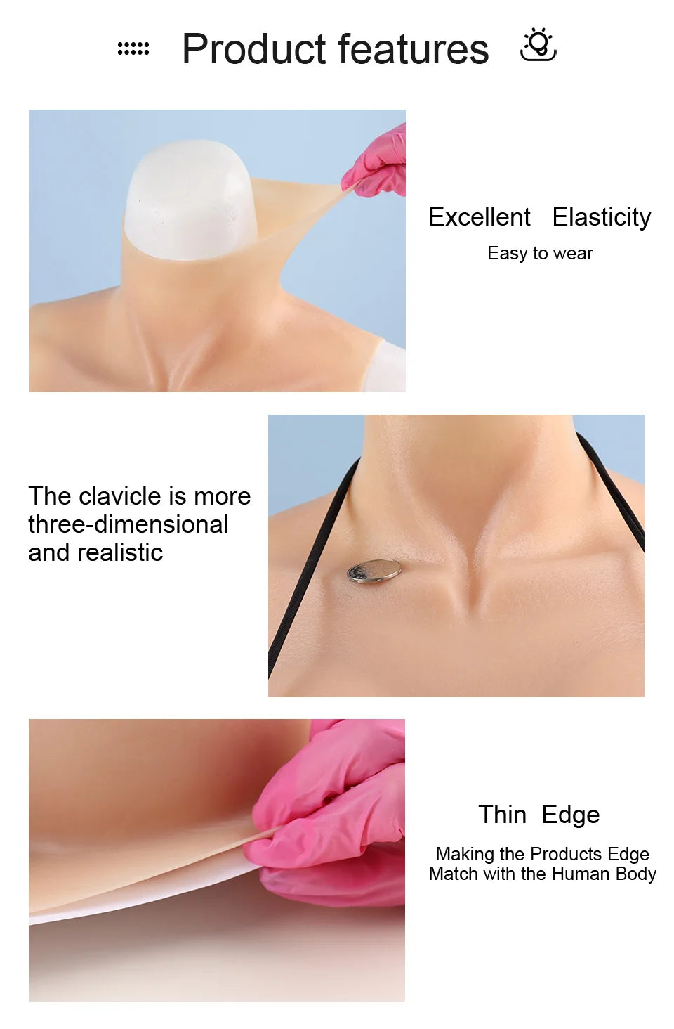 Halloween Cosplay Fake Chest False Boobs Silicone Filler Realistic B-H Cup for Crossdresser Transgender Drag Sissy Cosplay Chest