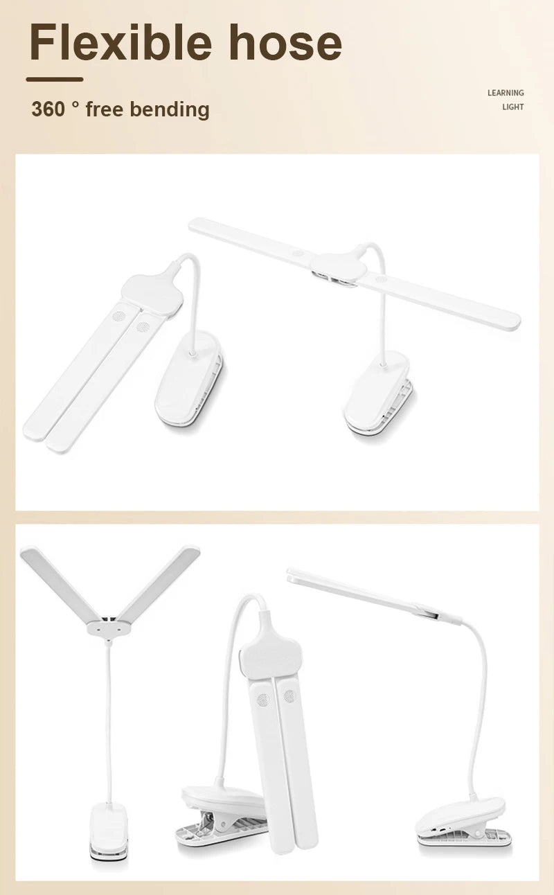Dual Head Clip Table Lamp LED Rechargeable Eye Protection Desk Lamp Flexible Dimmable Night Lamp For Children Study Kids Reading