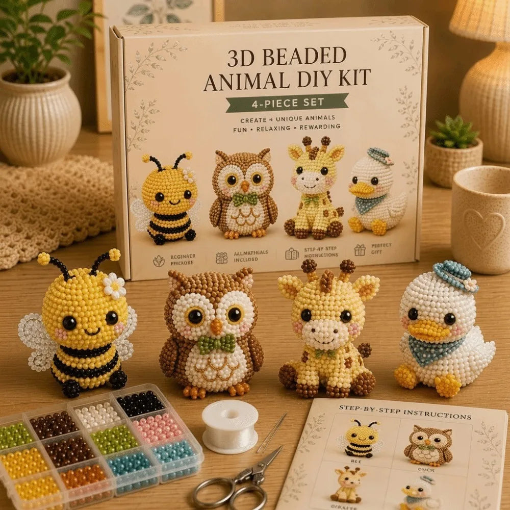 Tiny Beads 3D Beaded Animal Kit Cute Design Animal Shape Handmade Bead Art Kit Creative Craft DIY Bead Craft Kit