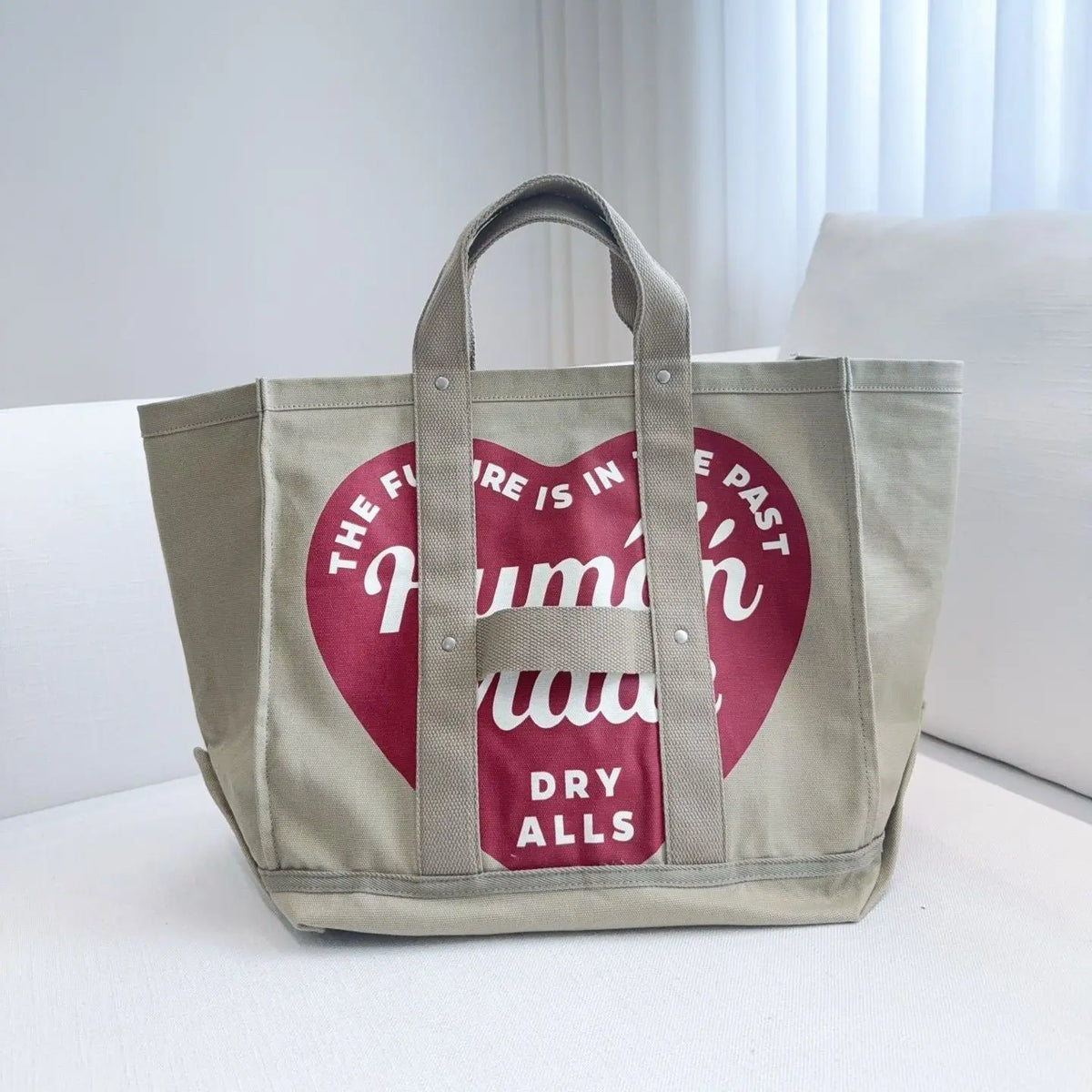 HUMAN MADE Canvas Tote Large Heart Print Heavy Duty Cotton Shoulder Bag Casual