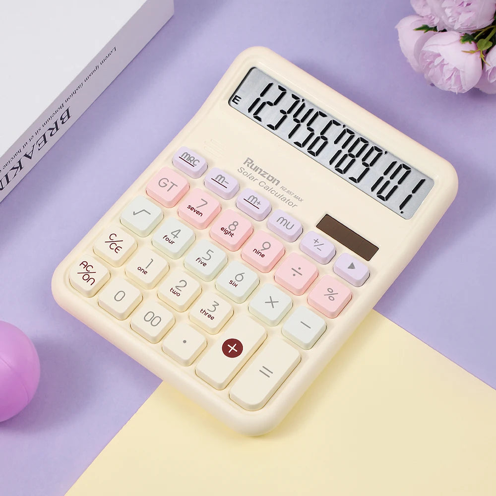 12-bit High-Precision Desktop Calculator -Large Display, Big Buttons , No Batteries Required,solar and battery dual power supply