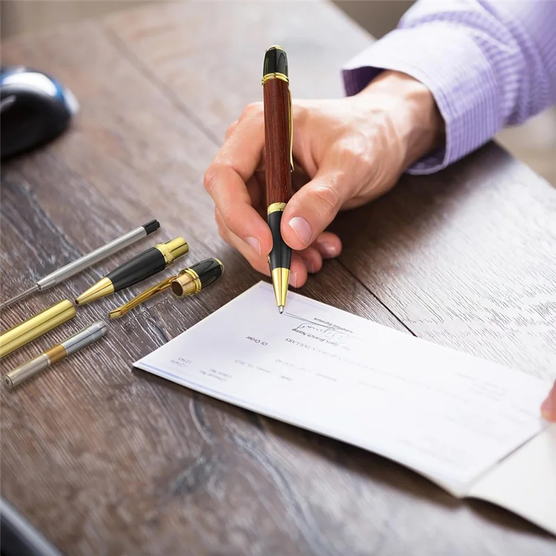 AF89-12-Pack Wooden Pen Set, Rotating Ballpoint Pen Set With Replacement Copper Turntable, DIY Classroom Supplies