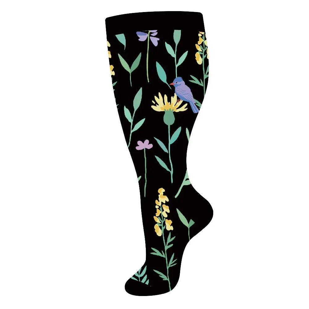 Plus Size Compression Socks for Women Men 20-30 MmHg Wide Calf Extra Large Knee High Flight Sock for Circulation Support 2XL-4XL