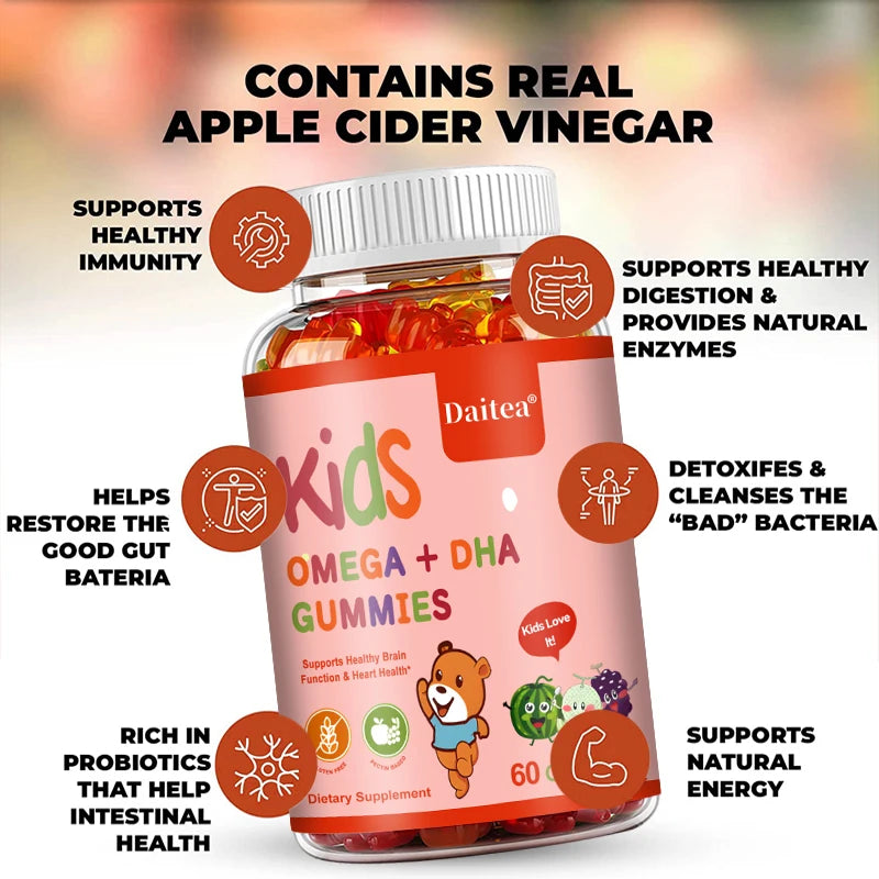 Children's OMEGA+DHA Gummies - Supports The Brain, Joints, Heart, Eyes and Immune System - Contains Omega 3 6 9 + DHA, Vitamin C