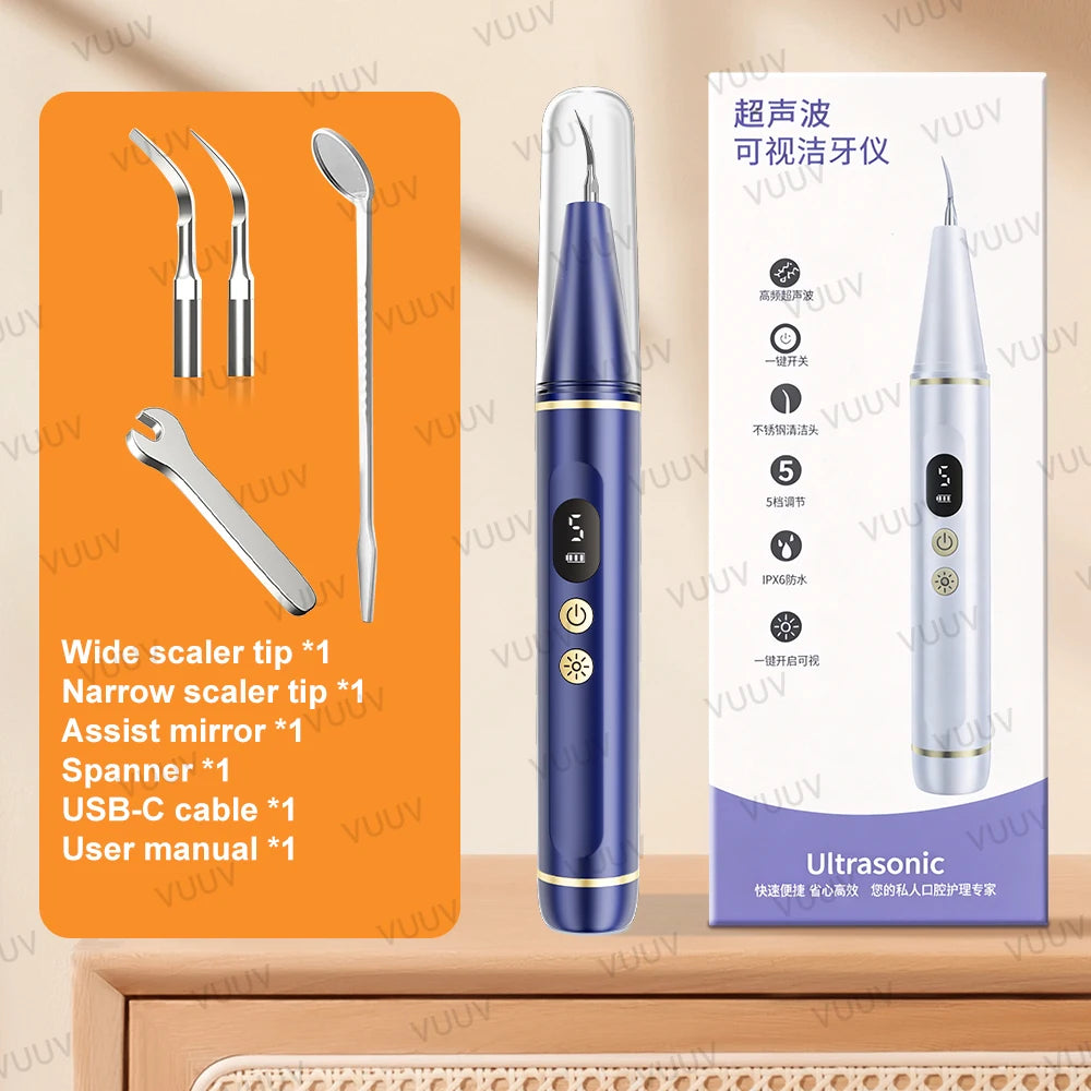 Visible Ultrasonic Dental Scaler Tartar Remover 5 modes with LED Light Household Teeth Cleaning Tools Dental Cleaner Oral Care