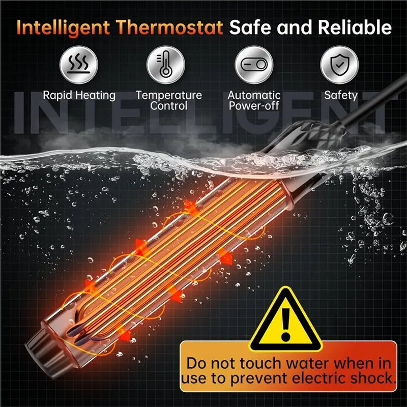 A21F-2000W Portable Water Heater For Buckets& Tubs, Immersion Heater With Intelligent Shut-Off, Us Plug For Rvs& Home