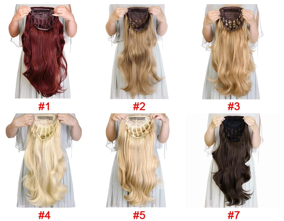 24 Inch Long Wavy Head Tied  3/4 Half Wigs With Clips In, Synthetic Fibers Hair Extension Wigs For Women