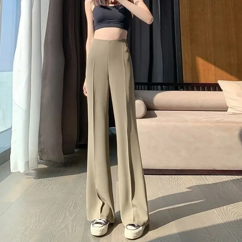 Solid Tailoring High Waist Female Pants Straight Leg Work Loose Clothes Baggy Office Trousers for Women Casual Original Nylon G