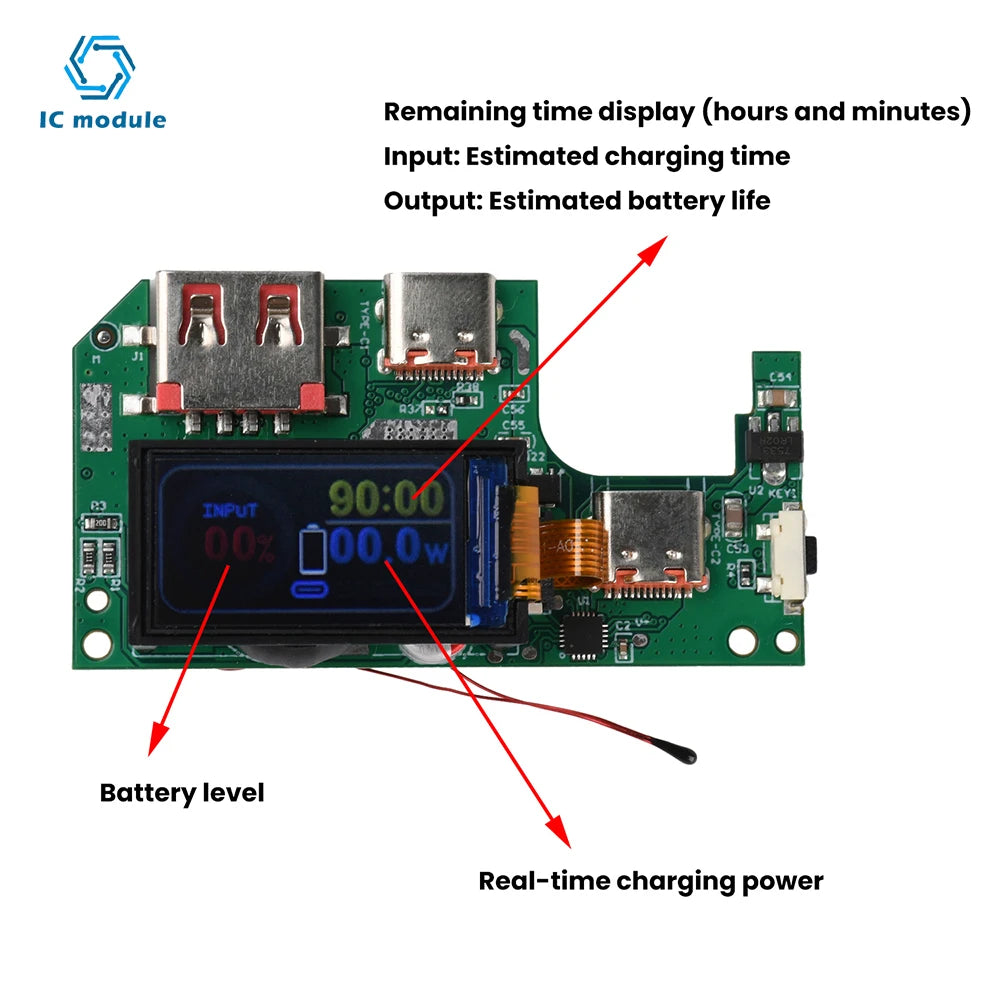 45W 2S 65W 3S Fast Charging Module with TFT Display PD QC Compatible DIY Power Bank Circuit Board for Portable Chargers