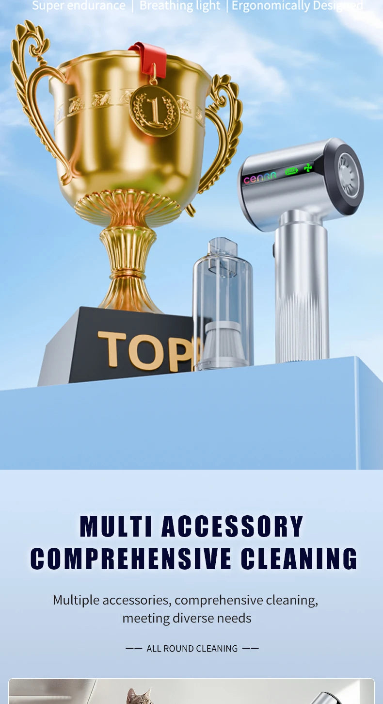 CENRR New Wireless Car Vacuum Cleaner Mini Powerful Portable HandHeld Car Cleaner LED Power Display Gift Lamp Air Gun  7500mAh