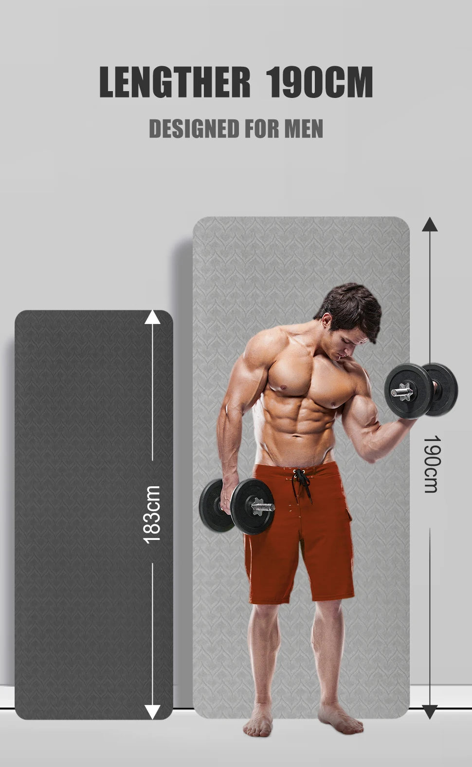 190CM Yoga Mat High Density Anti-Tear Exercise Mat Extra Long & Wide Non Slip Workout Mat with Carrying Strap for Sports Fitness