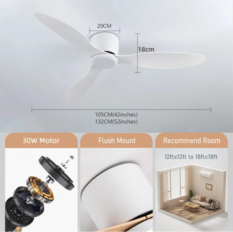 Modern Ceiling Fans No Light DC Motor Remote Control Cooling Fans Low Floor Ceiling Fan Silent Large Home Fan AC95-260V