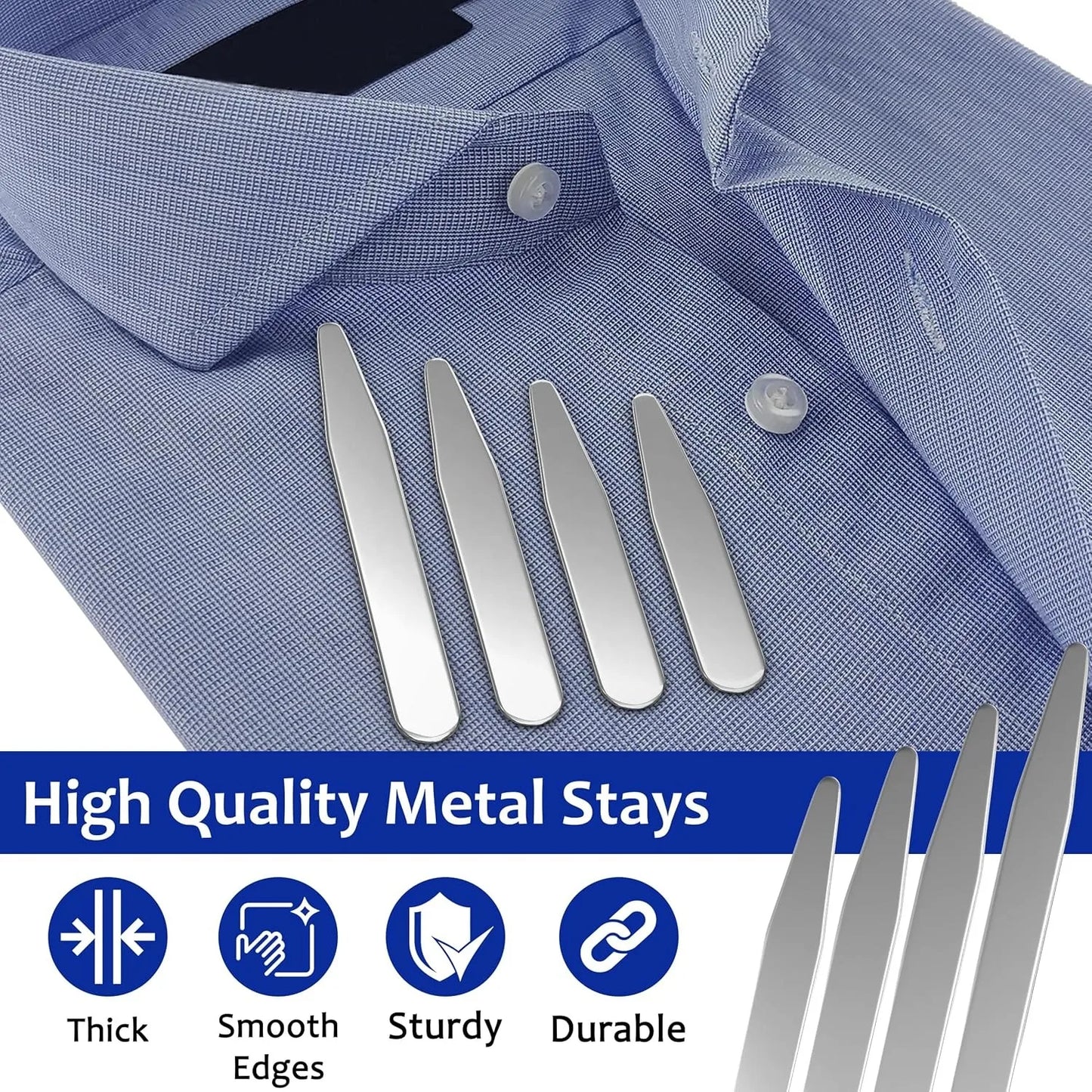 [4Pair] Stainless Steel Collar Stiffeners with 8 Magnets, Magnetic Collar Stays Metal Shirt Collar Stiffeners for Men