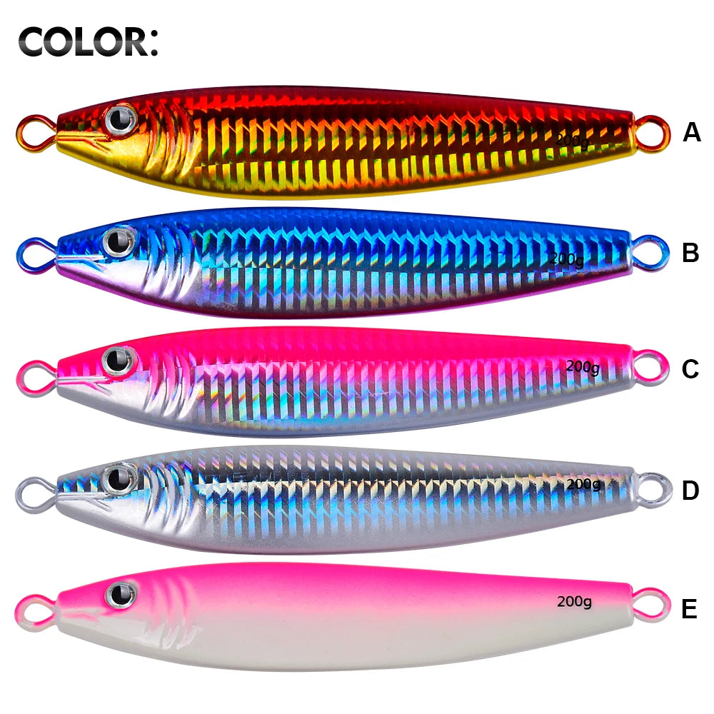 Proberos 20g-200g Metal Jig 3D Print Shore Trolling Spoon Hard Fishing Lure 1PC Artificial Laser Body Shiny Luminous Tackles