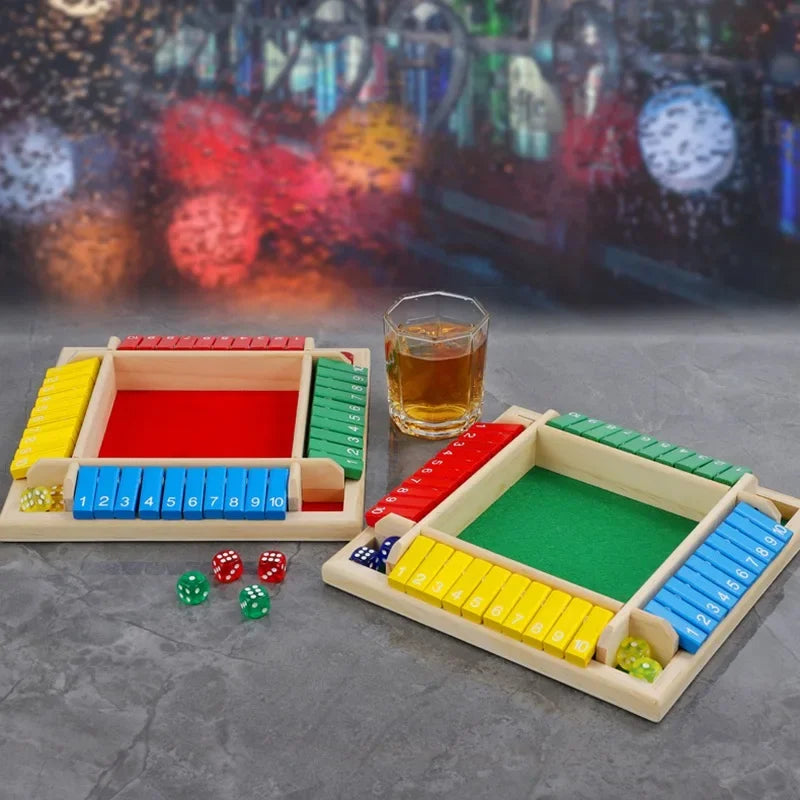 2-4 Player Wooden Math Flaps & Dice Board Box Game Cognitive Thinking Ability Wood Shut-The-Box Instructions Deluxe Adults Kids