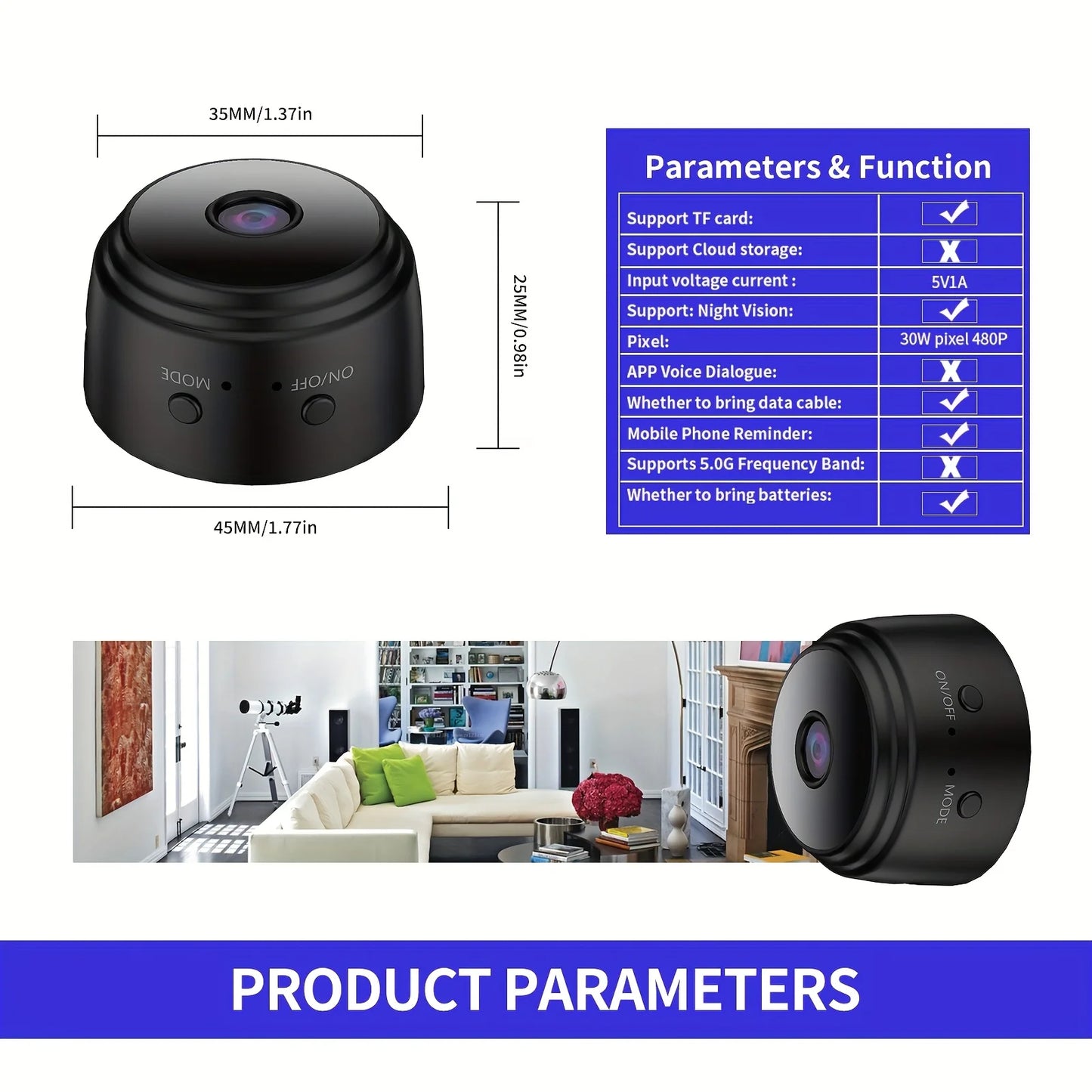 A9 Smart WiFi Security Camera - Wireless Indoor/Outdoor Camera, 2.4GHz WiFi, Remote View App, Motion Alert, Christmas Gift