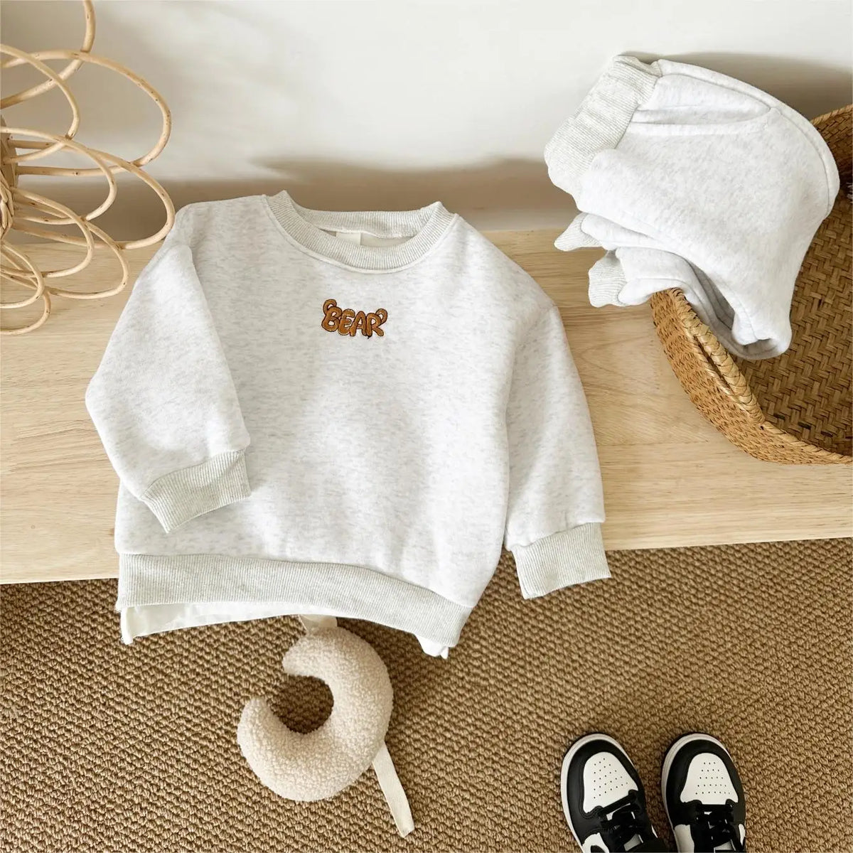 Winter Infan Baby Outfits Boy Girl Sets Velvet Cartoon Little Bear Print Cotton Long Sleeve Tops+Pants Baby  Children Clothing