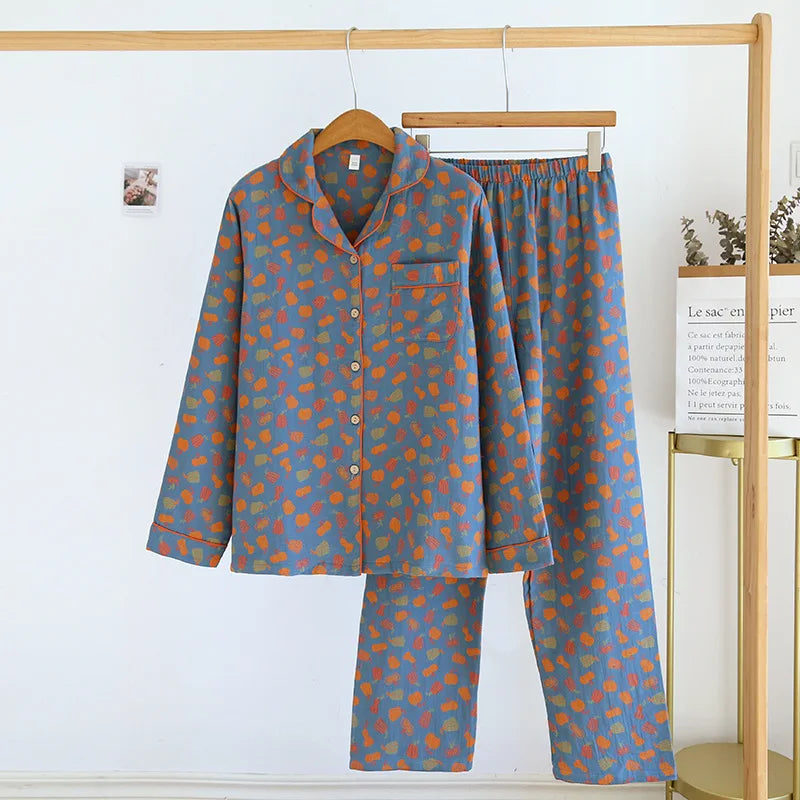 2025 New Spring and Autumn Pajama Set 100%Cotton Comfortable Long sleeved Two Piece Home Furnishings Large Size Home Furnishings
