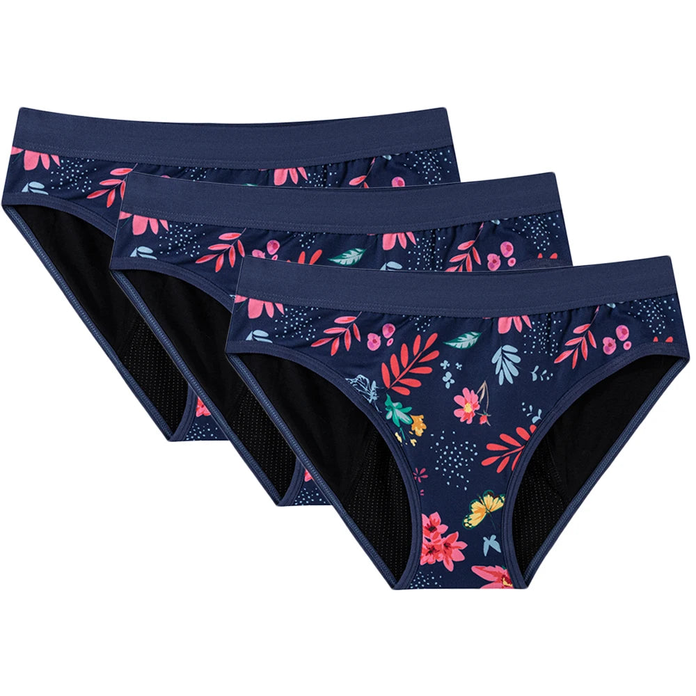 3PCS/Lot Girls Cotton Menstrual Panties For Teenager Printing Fabric Underwear 4-Layers Medium Flow Absorption Panties for Girls