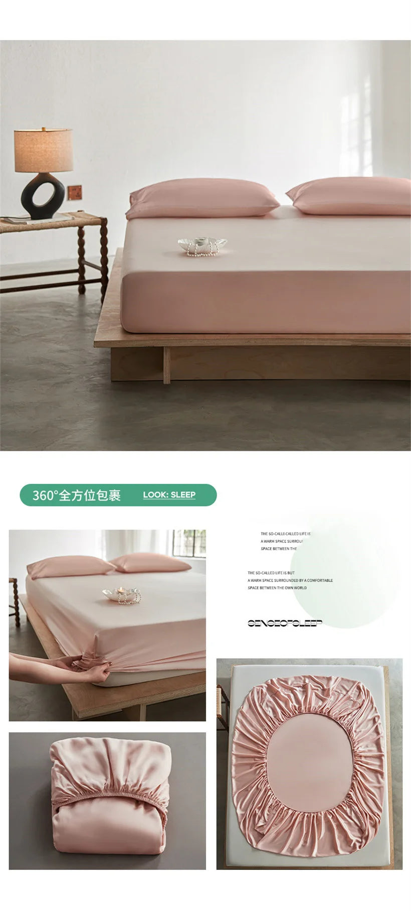 Pure Natural Mulberry Silk Fitted Sheet with All Around Elastic Band Soft Silky Breathable Mattress Cover Luxury Anti-Slip Sheet