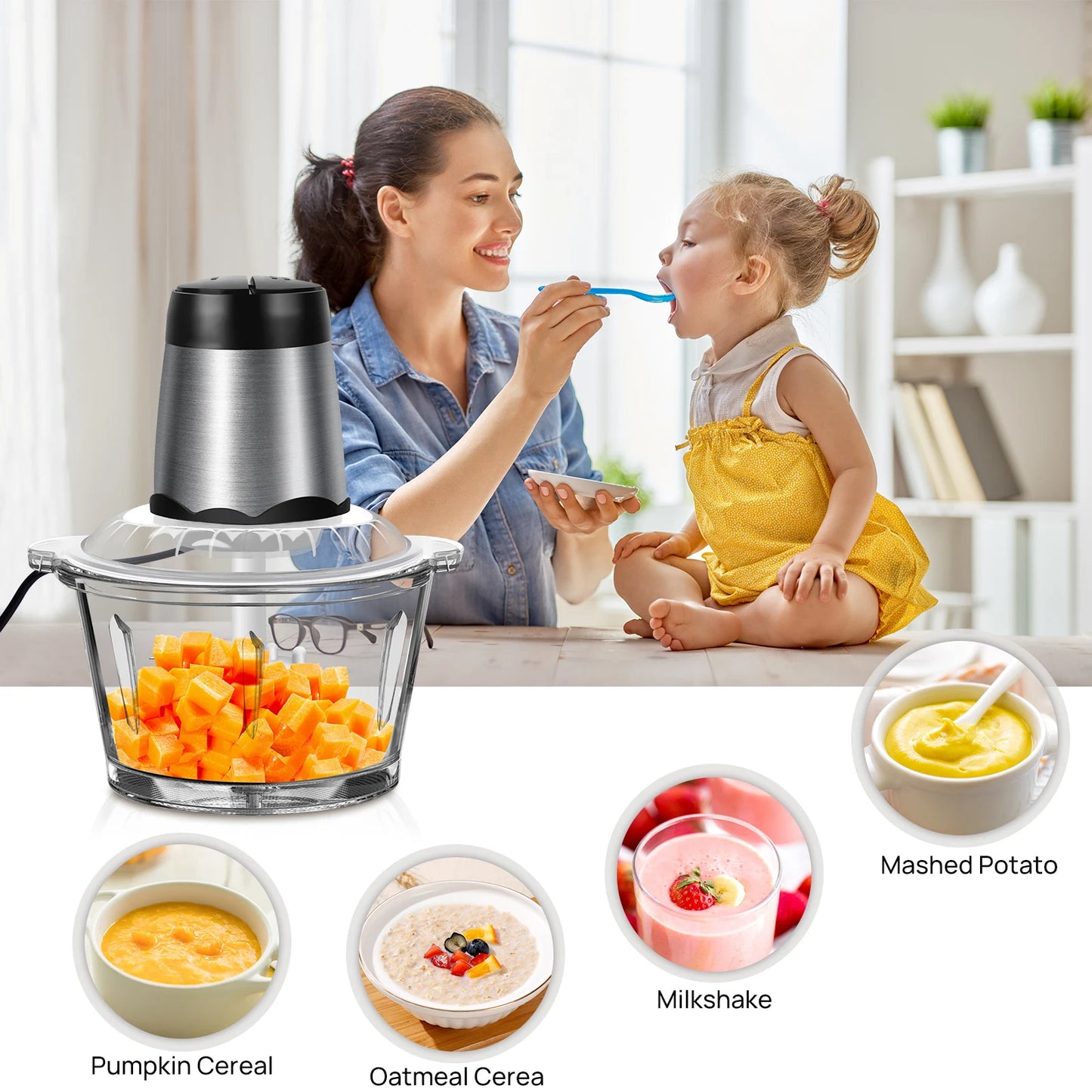 DayPlus 1000W Electric Meat Grinders Fully automatic Food Crusher Stainless Steel Multifunctional Vegetable Chopper Kitchen Tool