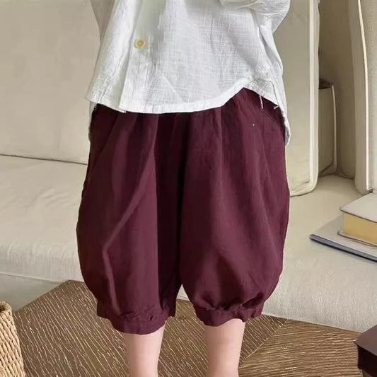 Boys Pants 2025 Summer New Childrens Clothing Korean Fashion Boys Baby Cotton Pure Color Bundle Feet in The Pants Casual Simple