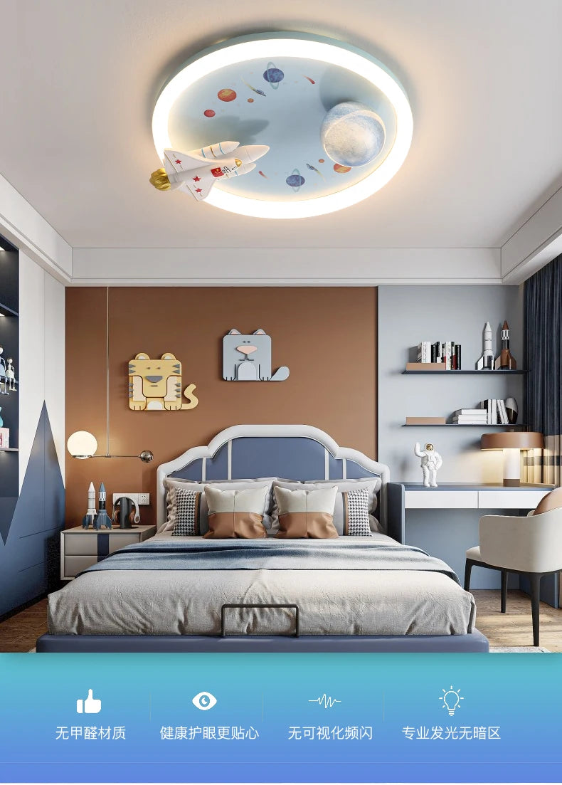 Modern Kids Room Ceiling Fan Light Cartoon Moon Astronaut Ceiling Lamp Boy Girl Bedroom Nursery Study Chandelier Ceiling Lights