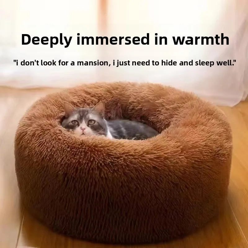 Cozy Winter Pet Bed! Plush Round Nest for Cats/Dogs, Detachable & Washable, Home Decoration Fit
