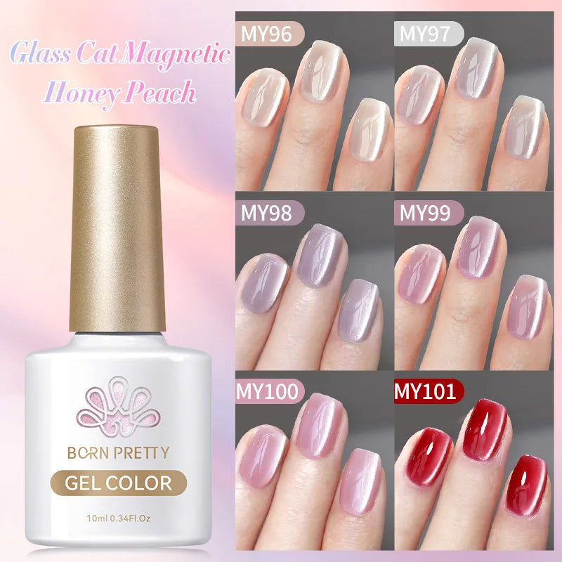 BORN PRETTY 6Pcs/Set 10ml Water Light Cat Magnetic Gel Nail Polish Aurora Spar Glitter Glass Soak Off UV LED Nail Varnish