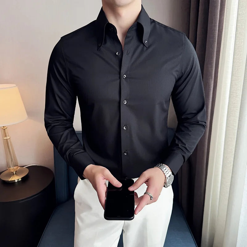 High Quality Versatile Business Casual Shirt Men Korean Fashion Long Sleeved Slim Fit Shirt Office Work Uniform Men Clothing 6XL