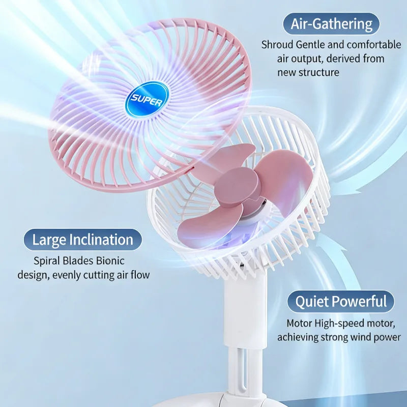 3-in-1 Telescopic Cool Fan USB Charing Folding Desktop Circulator 3-Speed No-Drill Wall Mount Electric Fan for Dorm Home Office
