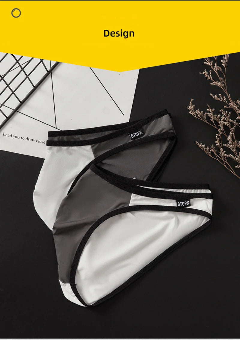 Ice Silk Sexy Men Underwear Briefs Cueca Mid Waist Thin Calcinha Quick Dry Youth Panties Ropa Interior Hombre U Pouch Underpants